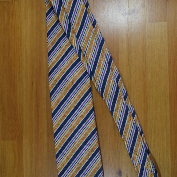 $570 ITALO FERRETTI Navy Blue Striped Handmade Silk Linen Neck Tie Italy XL - Picture 13 of 16